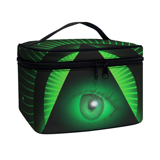 Green Masonic Eye Print Travel Makeup Bag