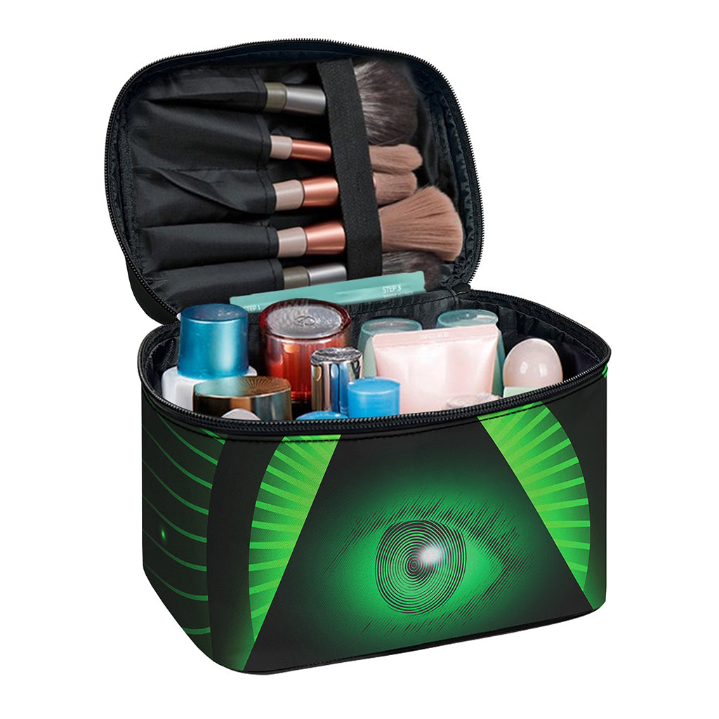 Green Masonic Eye Print Travel Makeup Bag