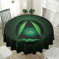 Green Masonic Eye Print Waterproof Round Tablecloth