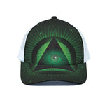 Green Masonic Eye Print White Mesh Trucker Cap