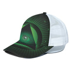 Green Masonic Eye Print White Mesh Trucker Cap