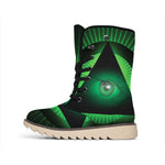 Green Masonic Eye Print Winter Boots