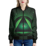 Green Masonic Eye Print Women's Bomber Jacket