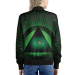 Green Masonic Eye Print Women's Bomber Jacket