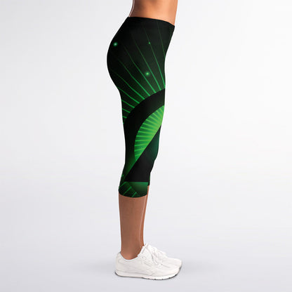 Green Masonic Eye Print Women's Capri Leggings
