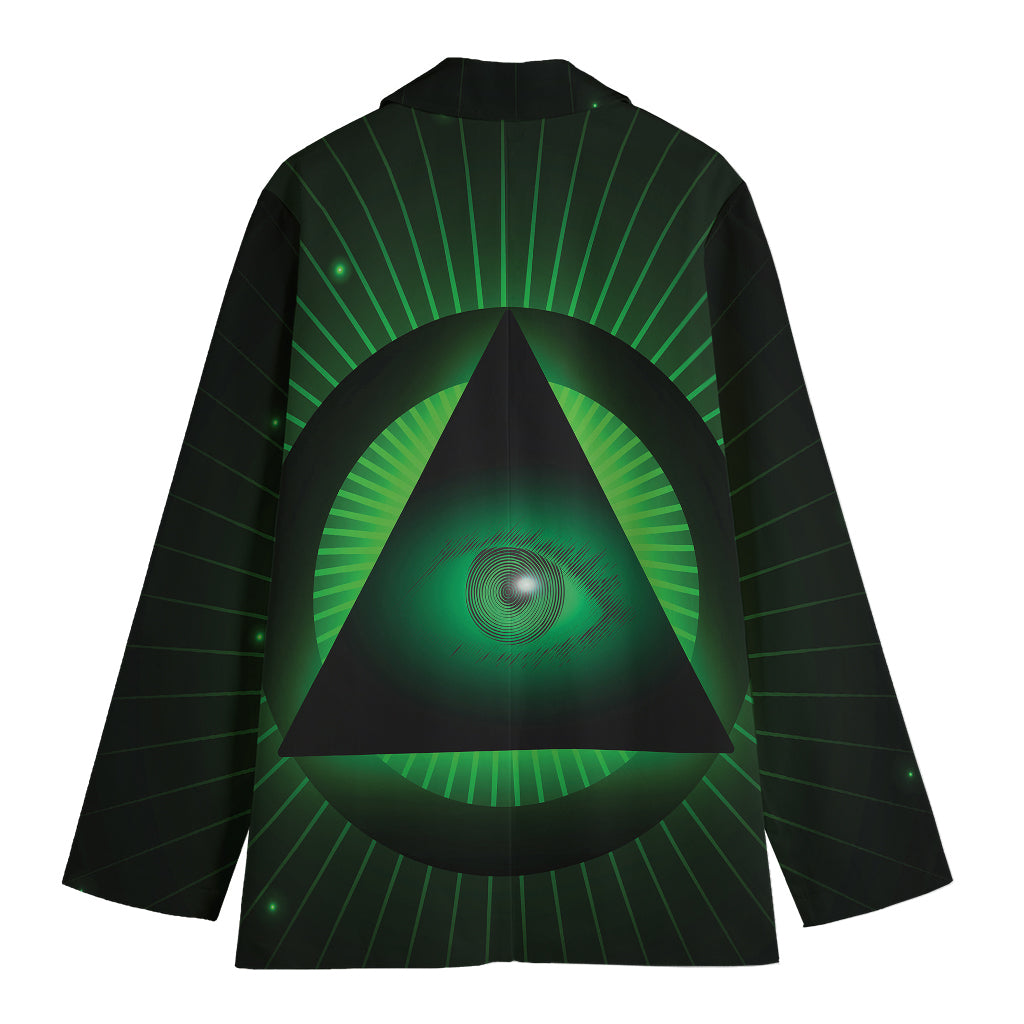 Green Masonic Eye Print Women's Cotton Blazer