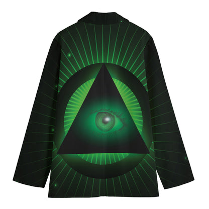 Green Masonic Eye Print Women's Cotton Blazer