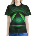 Green Masonic Eye Print Women's Polo Shirt