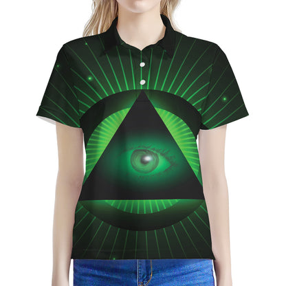 Green Masonic Eye Print Women's Polo Shirt