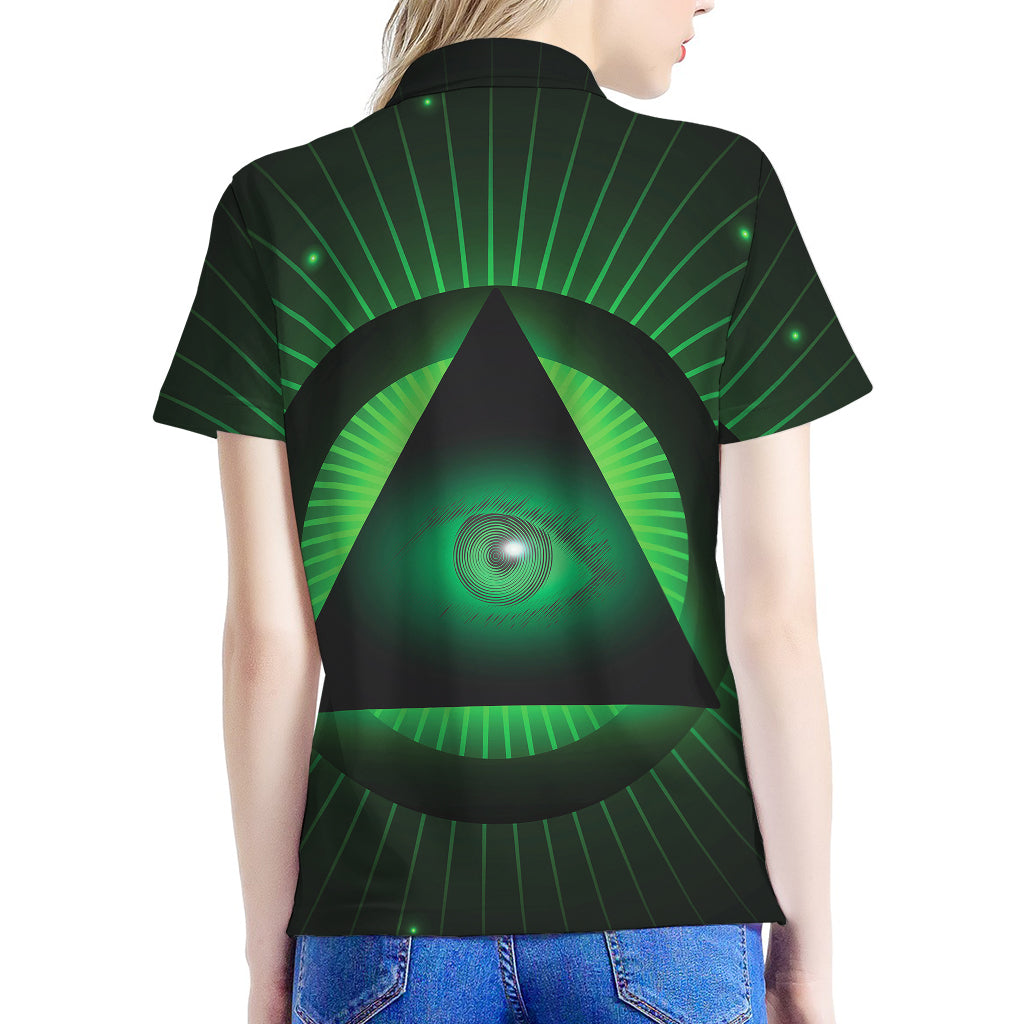 Green Masonic Eye Print Women's Polo Shirt