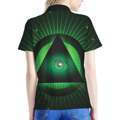 Green Masonic Eye Print Women's Polo Shirt