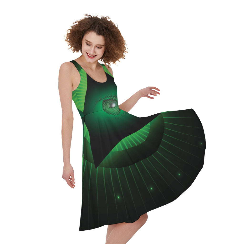 Green Masonic Eye Print Women's Sleeveless Dress