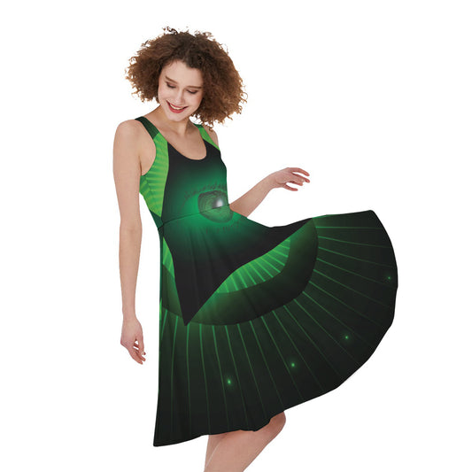 Green Masonic Eye Print Women's Sleeveless Dress