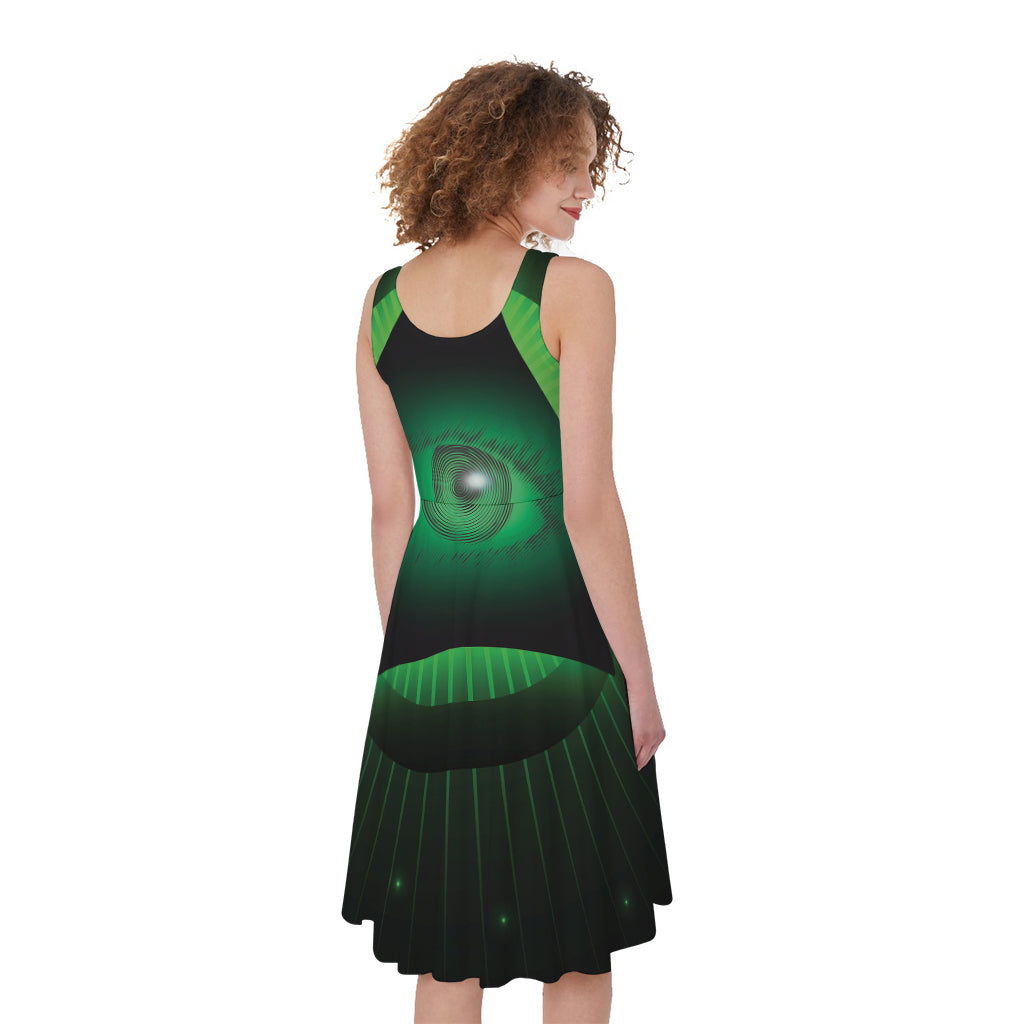 Green Masonic Eye Print Women's Sleeveless Dress