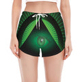 Green Masonic Eye Print Women's Split Running Shorts