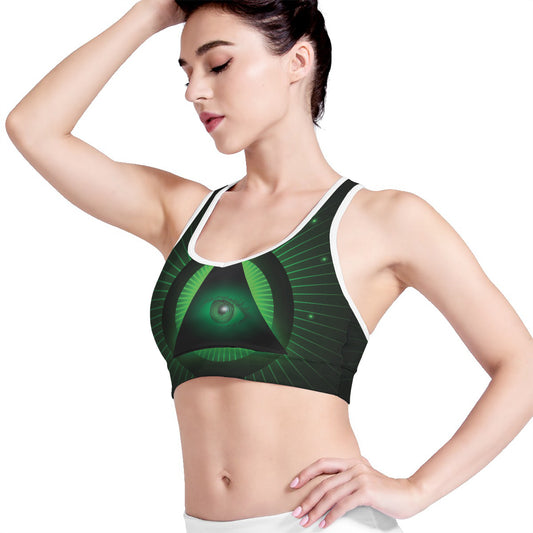 Green Masonic Eye Print Women's Sports Bra