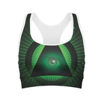 Green Masonic Eye Print Women's Sports Bra