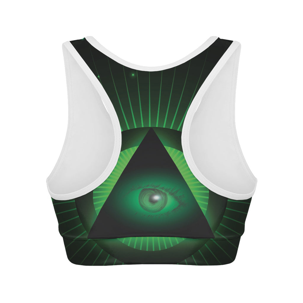 Green Masonic Eye Print Women's Sports Bra
