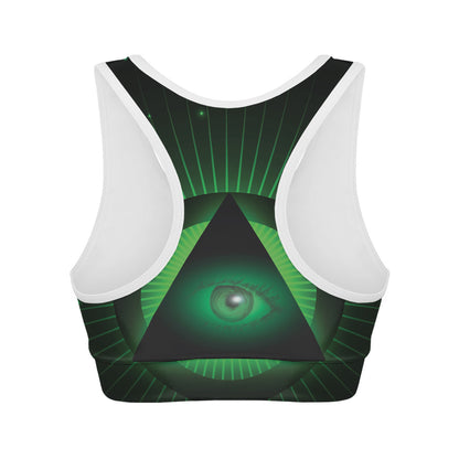 Green Masonic Eye Print Women's Sports Bra