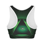 Green Masonic Eye Print Women's Sports Bra