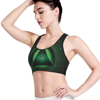 Green Masonic Eye Print Women's Sports Bra