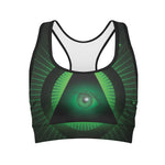 Green Masonic Eye Print Women's Sports Bra