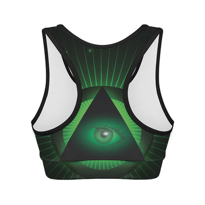 Green Masonic Eye Print Women's Sports Bra