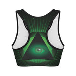 Green Masonic Eye Print Women's Sports Bra