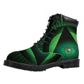 Green Masonic Eye Print Padded Collar Lace Up Boots