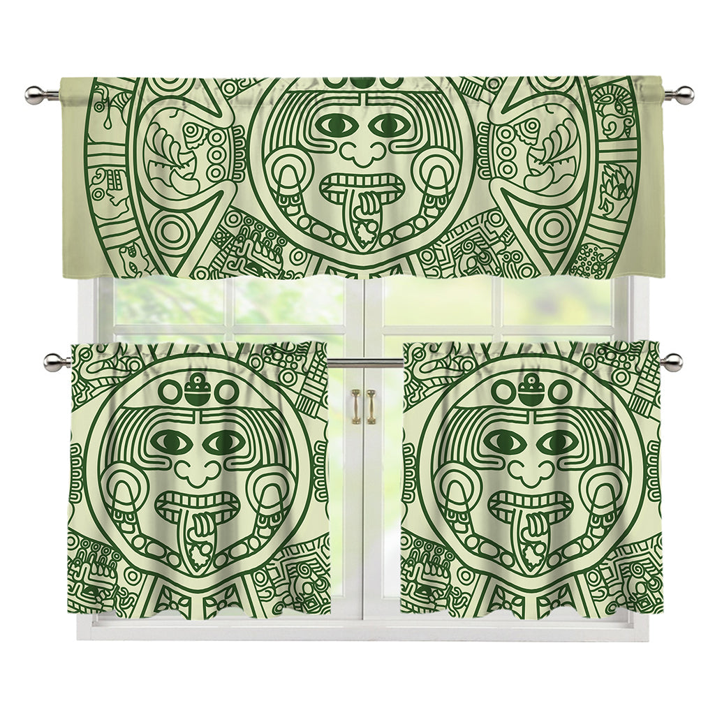 Green Maya Calendar Print 3 Piece Kitchen Curtains