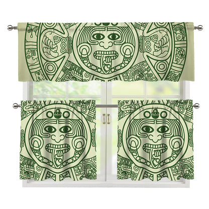 Green Maya Calendar Print 3 Piece Kitchen Curtains