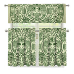 Green Maya Calendar Print 3 Piece Kitchen Curtains