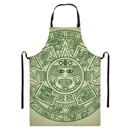 Green Maya Calendar Print Bib Apron With Pocket