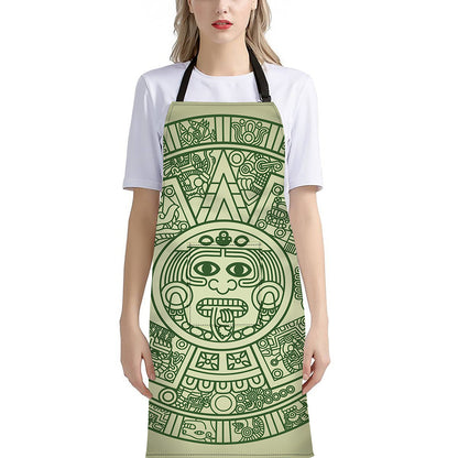 Green Maya Calendar Print Bib Apron With Pocket