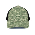 Green Maya Calendar Print Black Mesh Trucker Cap
