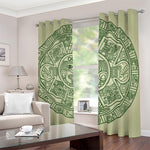 Green Maya Calendar Print Blackout Grommet Curtains