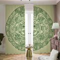 Green Maya Calendar Print Dimout Pencil Pleat Curtains