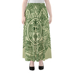 Green Maya Calendar Print Chiffon Maxi Skirt