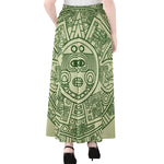 Green Maya Calendar Print Chiffon Maxi Skirt