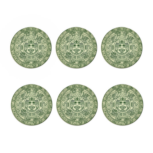 Green Maya Calendar Print Coaster Set