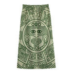 Green Maya Calendar Print Cotton Front Slit Maxi Skirt