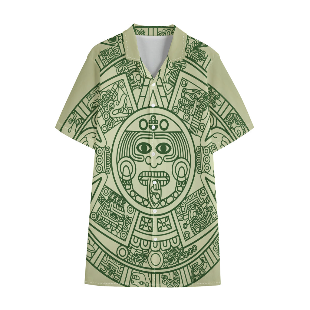 Green Maya Calendar Print Cotton Hawaiian Shirt