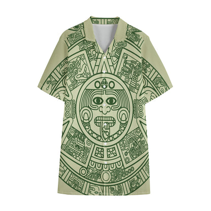 Green Maya Calendar Print Cotton Hawaiian Shirt