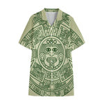 Green Maya Calendar Print Cotton Hawaiian Shirt