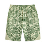 Green Maya Calendar Print Cotton Shorts