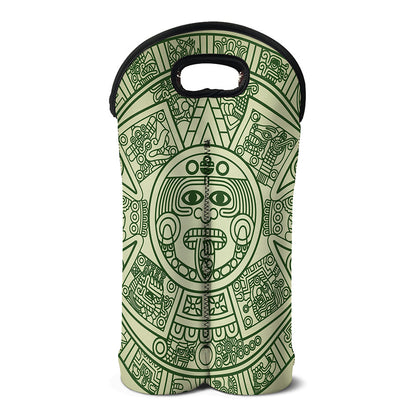 Green Maya Calendar Print Double Neoprene Wine Tote
