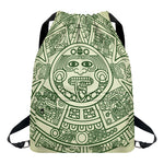 Green Maya Calendar Print Drawstring Backpack