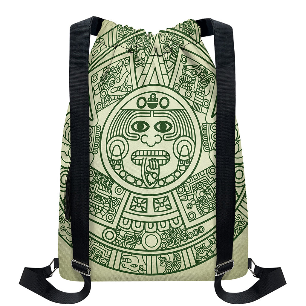 Green Maya Calendar Print Drawstring Backpack