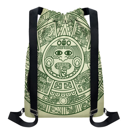 Green Maya Calendar Print Drawstring Backpack