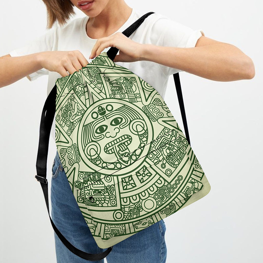 Green Maya Calendar Print Drawstring Backpack